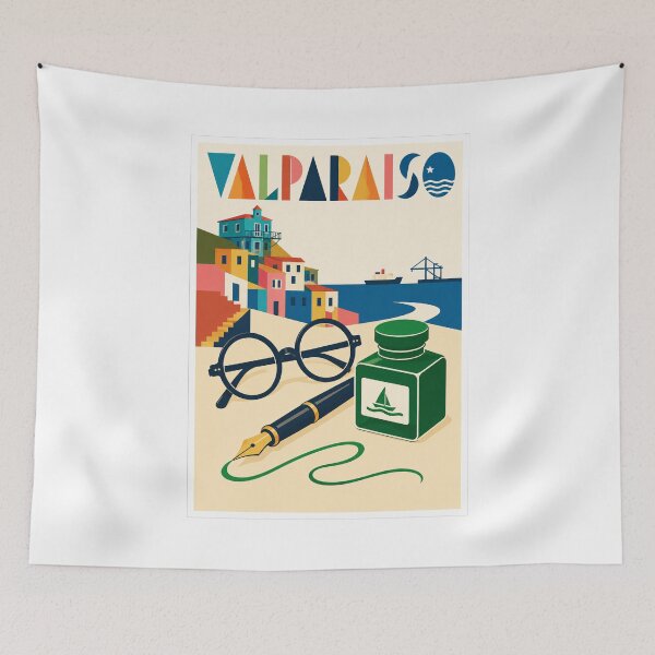 Item preview, Valparaiso Fountain Pen Literary Travel Poster designed and sold by Beyond Destinations.