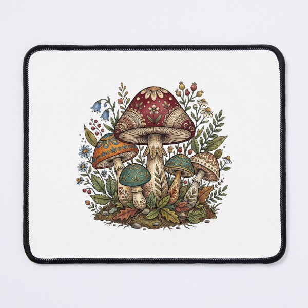 Item preview, Ornate Mushrooms Wildflowers Cottagecore Forest Floor Botanical Folk Art designed and sold by Sanan Israyilli.