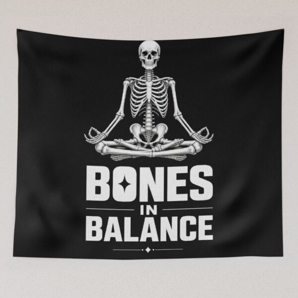 Item preview, Bones in Balance Skeleton Yoga T-Shirt | Funny Meditation Design designed and sold by OddySpud.apparel.