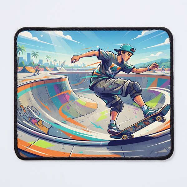 Item preview, Skateboarder carving in a colorful skatepark bowl designed and sold by homydesign.