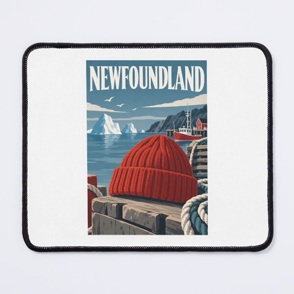 Item preview, Newfoundland Red Knit Beanie Travel Poster designed and sold by Beyond Destinations.