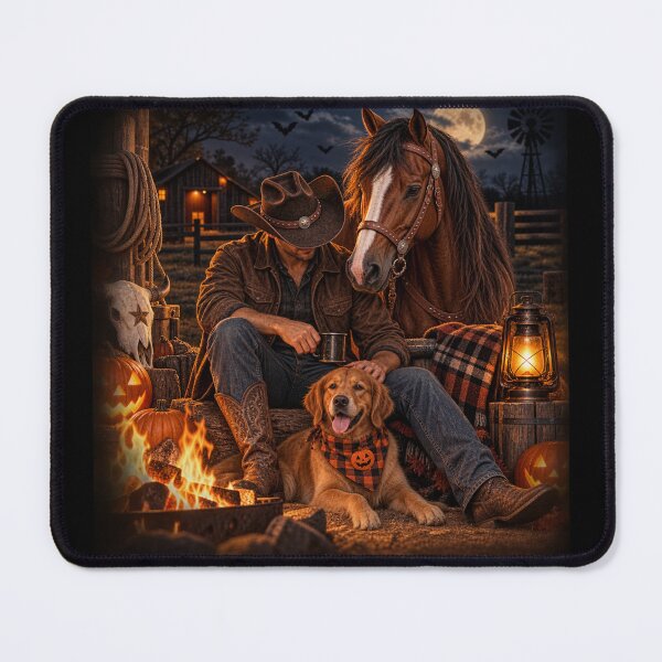 Item preview, Cowboy Campfire – Horse & Dog Halloween Night designed and sold by Quarterhorses.