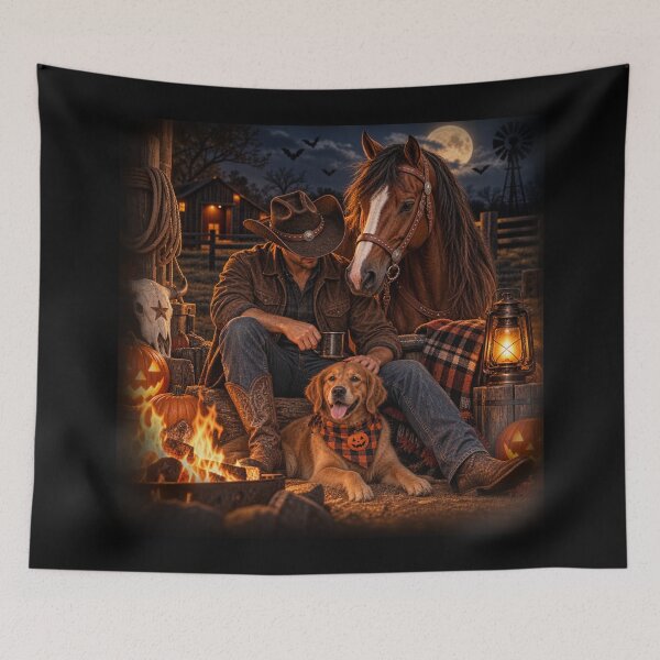 Item preview, Cowboy Campfire – Horse & Dog Halloween Night designed and sold by Quarterhorses.