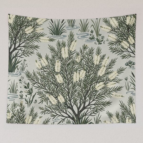 Item preview, Melaleuca Tea Tree Bush Etching Seamless Pattern designed and sold by Studio BC.