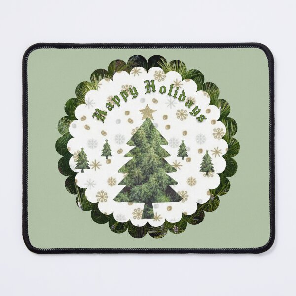 Item preview, Happy Holidays Festive Christmas Tree & Snowflake Dark Border Art designed and sold by Liberarteprint.