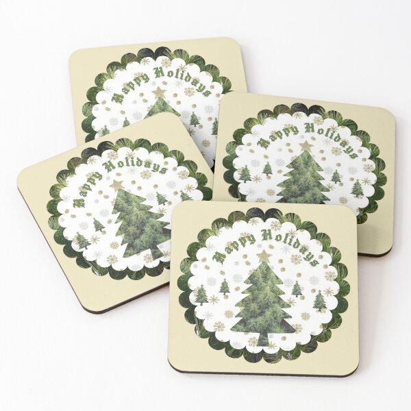 Item preview, Happy Holidays Festive Christmas Tree & Snowflake Dark Border Art designed and sold by Liberarteprint.