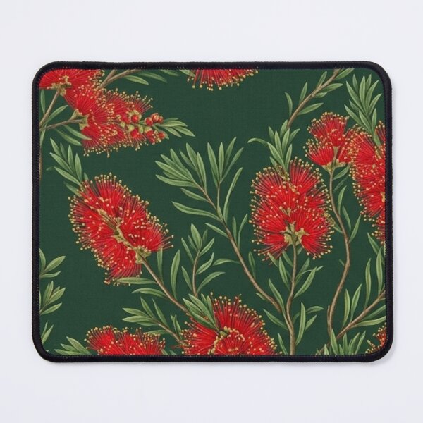 Item preview, Scarlet Australian Native Wildflowers on Deep Green designed and sold by Studio BC.