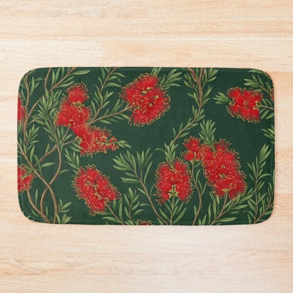 Item preview, Scarlet Australian Native Wildflowers on Deep Green designed and sold by Studio BC.