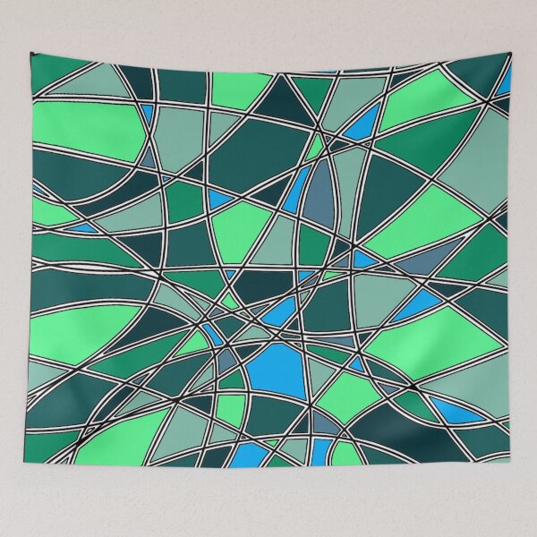 Item preview, Abstract Stained Glass Green Blue Mosaic Geometric Pattern designed and sold by FioreDiCiliegio.