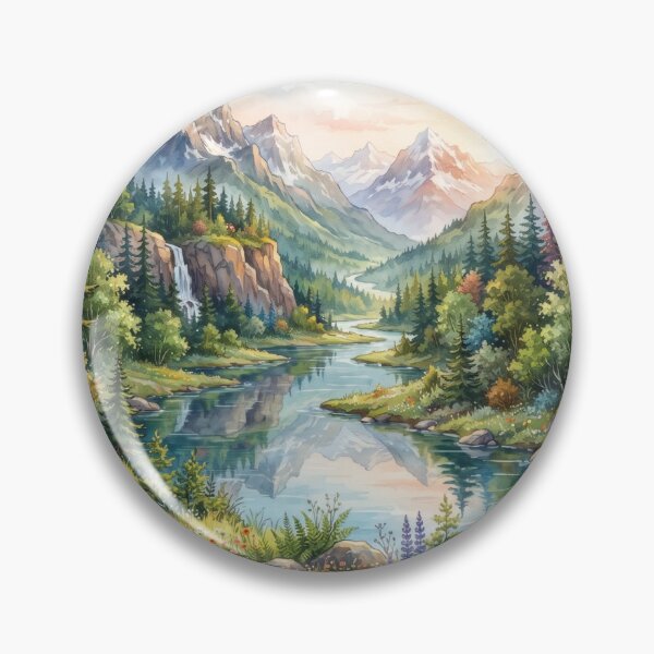 Item preview, Enchanting Watercolor Mountain Valley Landscape with Flowery Path designed and sold by Neerajpandre.