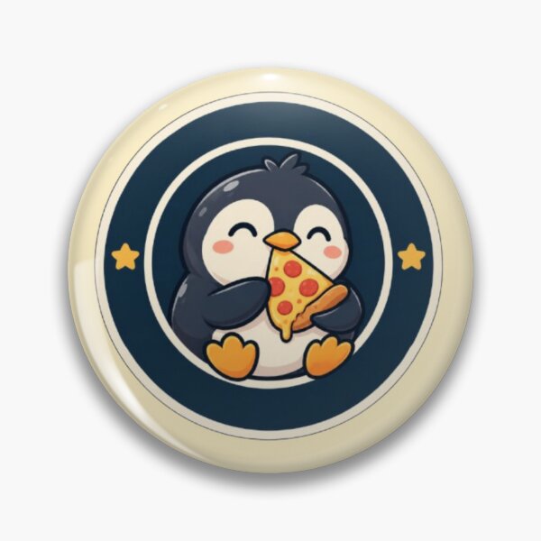 Item preview, Cute Penguin Eating Pizza Kawaii Cartoon Badge Illustration designed and sold by ArtivaaStudio.