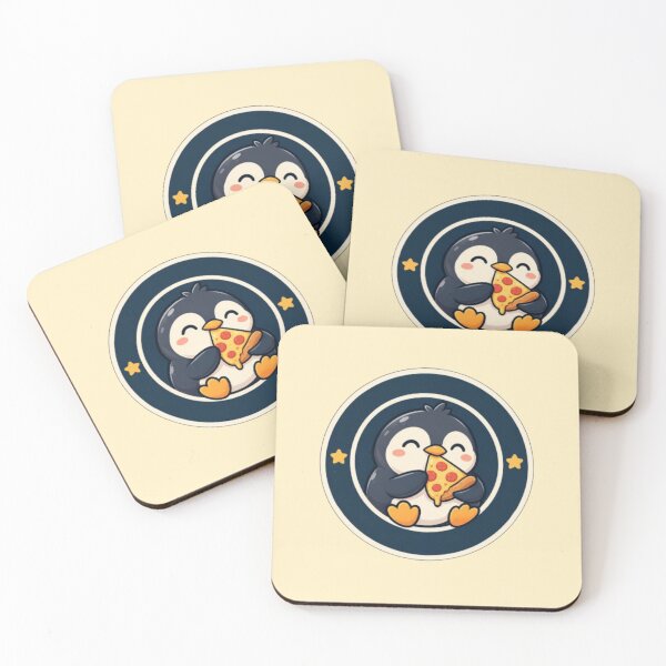 Item preview, Cute Penguin Eating Pizza Kawaii Cartoon Badge Illustration designed and sold by ArtivaaStudio.