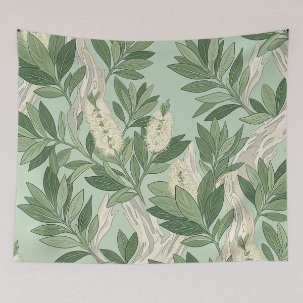Item preview, White Bottlebrush & Sage Leaf Botanical Pattern designed and sold by Studio BC.
