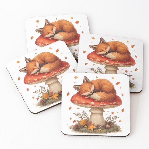 Item preview, Sleeping Red Fox on Amanita Mushroom Dark Cottagecore Autumn Sticker designed and sold by Youram.