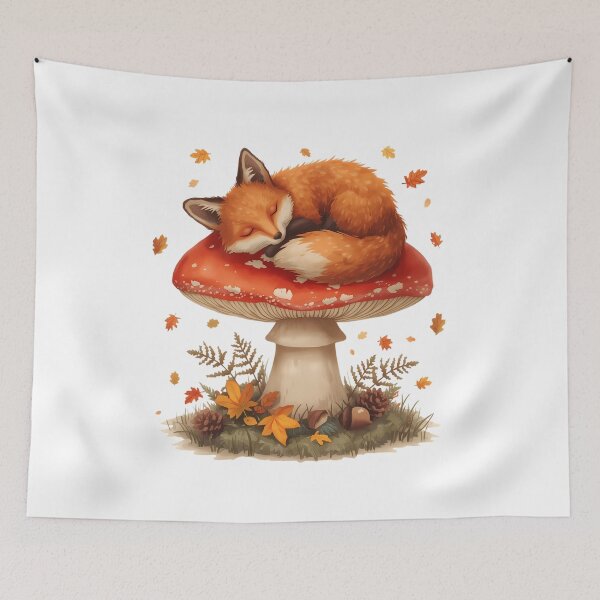 Item preview, Sleeping Red Fox on Amanita Mushroom Dark Cottagecore Autumn Sticker designed and sold by Youram.
