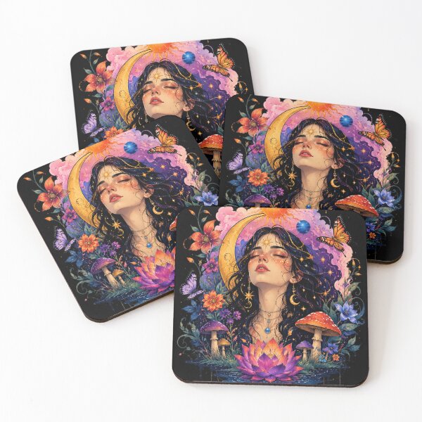 Item preview, Celestial Moon Goddess Mystic Fantasy Lotus Witchy Art designed and sold by kynira.