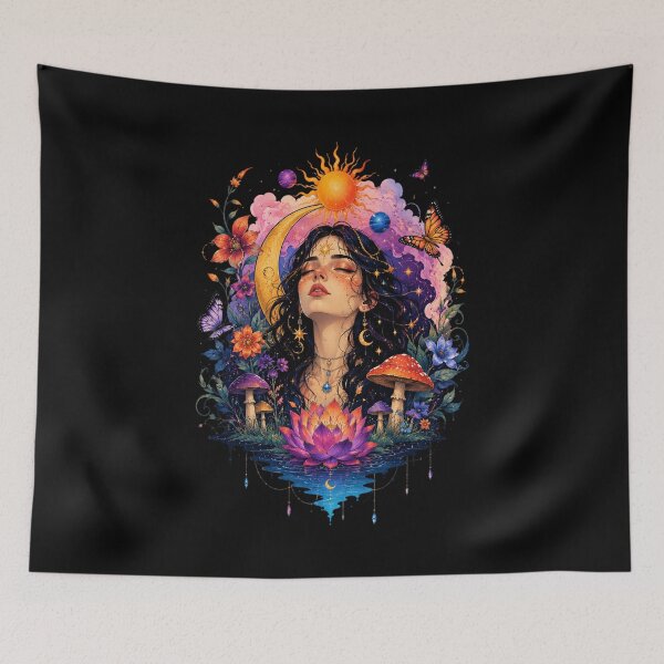 Item preview, Celestial Moon Goddess Mystic Fantasy Lotus Witchy Art designed and sold by kynira.