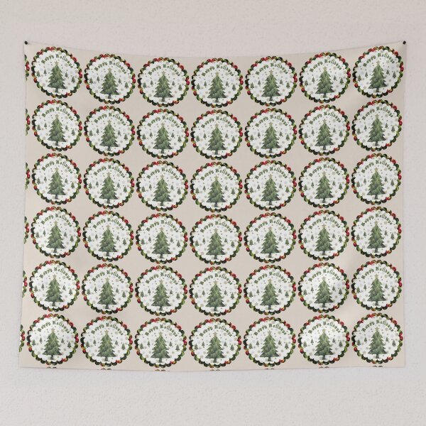 Item preview, Festive Christmas Tree & Mistletoe Border Happy Holidays Ornament Art designed and sold by Liberarteprint.