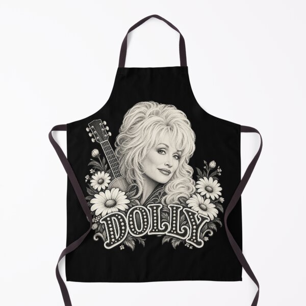 Item preview, Dolly Parton Pearl Lettering Daisies Guitar Black White Portrait designed and sold by choudane.