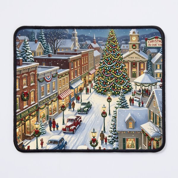 Item preview, Nostalgic Small Town Christmas Main Street and Shops Illustration designed and sold by Sybille-Yates.