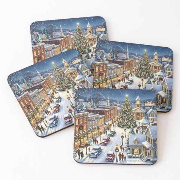 Item preview, Nostalgic Small Town Christmas Main Street and Shops Illustration designed and sold by Sybille-Yates.