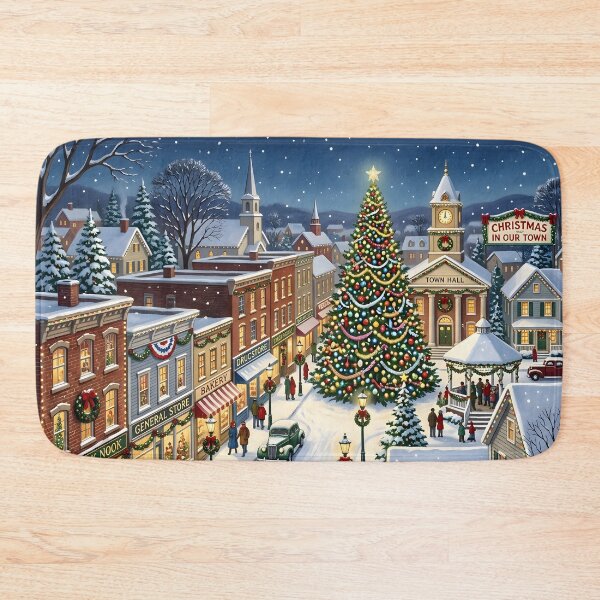 Item preview, Nostalgic Small Town Christmas Main Street and Shops Illustration designed and sold by Sybille-Yates.
