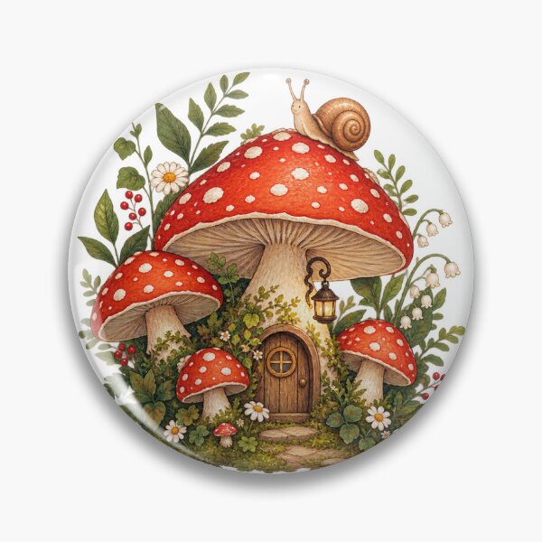 Item preview, Whimsical Mushroom Forest Fairy Tale Cottage Illustration designed and sold by Sania Wazir Studio.