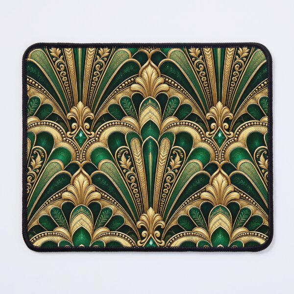 Item preview, Emerald Green and Gold Art Deco Fan Pattern designed and sold by SmilingAnny.