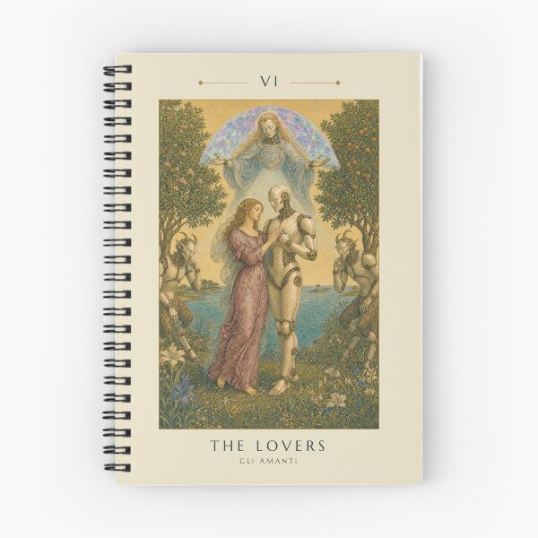 Item preview, The Lovers Tarot Card - Aurora Cyber Renaissance Art Print designed and sold by DMarquiseArt.