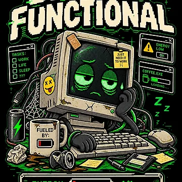 Artwork thumbnail, Barely Functional – Retro Pixel Computer Humor by Mad Factory Designs