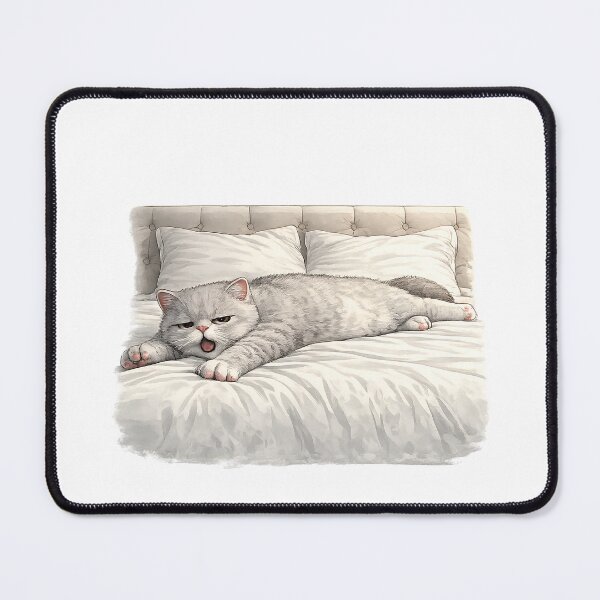 Item preview, Lazy Grey Cat Sleeping Flat In Bed designed and sold by UvooArt.