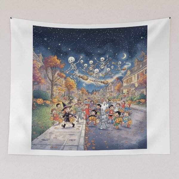 Item preview, Skeletons Trick And Treating On Halloween  designed and sold by Home Decor Art.