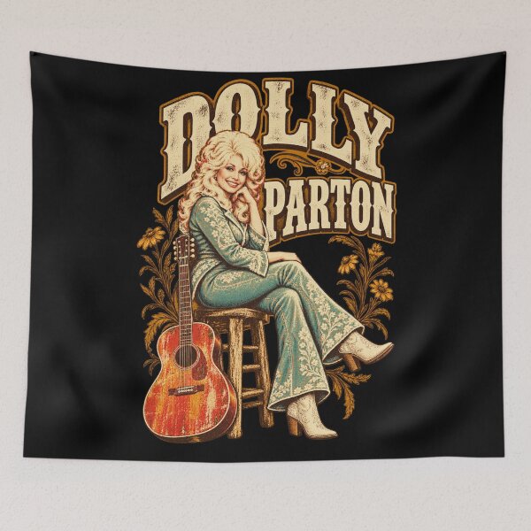Item preview, Dolly Parton Seated Guitar Teal Floral Suit Cowboy Boots Flowers designed and sold by choudane.