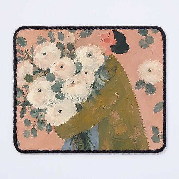 Item preview, Woman Carrying Giant White Flower Bouquet Modern Folk Art designed and sold by artswag.