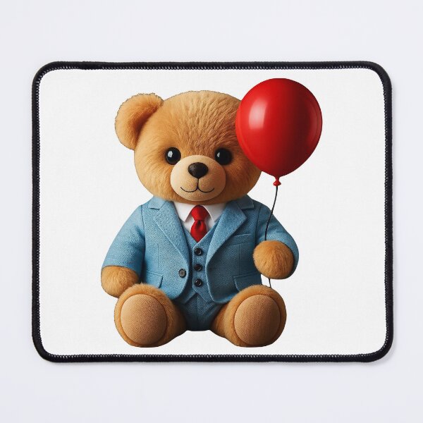 Item preview, Stylish Teddy Bear in Blue Suit Red Balloon Shapes Mania designed and sold by Shapes-Mania.