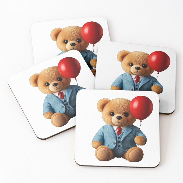 Item preview, Stylish Teddy Bear in Blue Suit Red Balloon Shapes Mania designed and sold by Shapes-Mania.