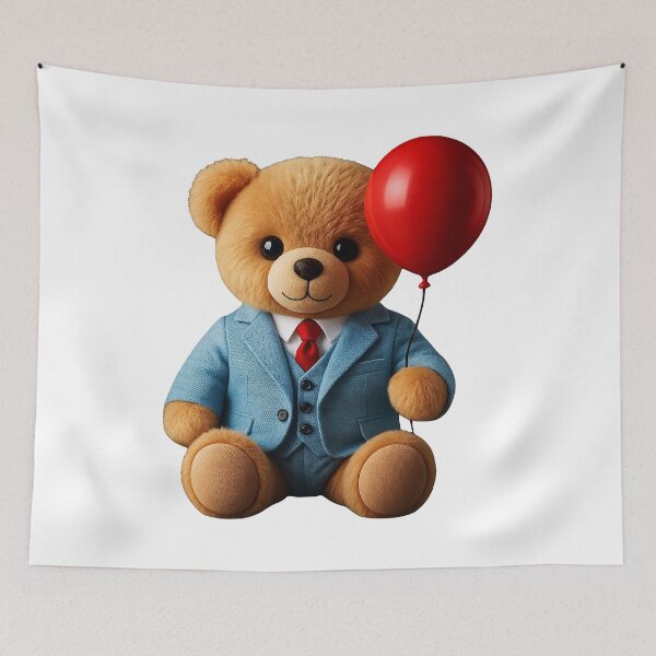 Item preview, Stylish Teddy Bear in Blue Suit Red Balloon Shapes Mania designed and sold by Shapes-Mania.