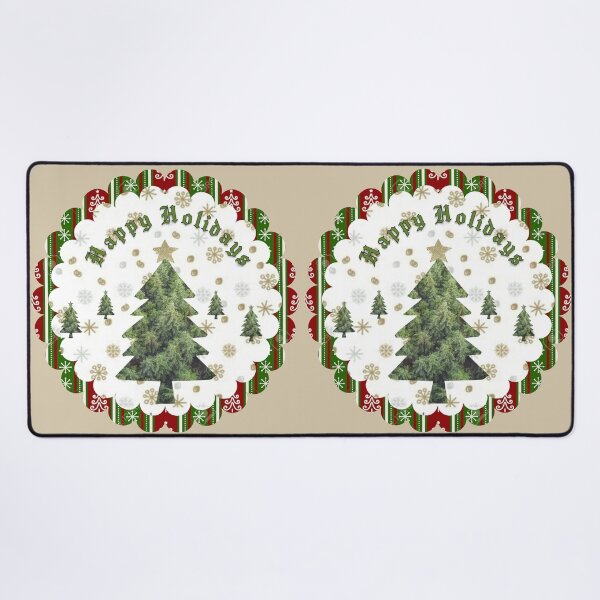 Item preview, Festive Christmas Tree & Tartan Plaid Border Happy Holidays Ornament Art designed and sold by Liberarteprint.