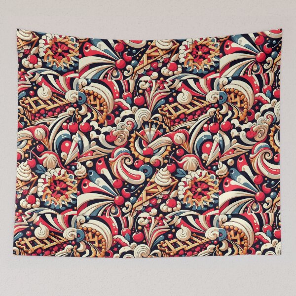 Item preview, Cherry Pie & Cream Pattern – Colorful Retro Dessert Collage designed and sold by Apex Designs.