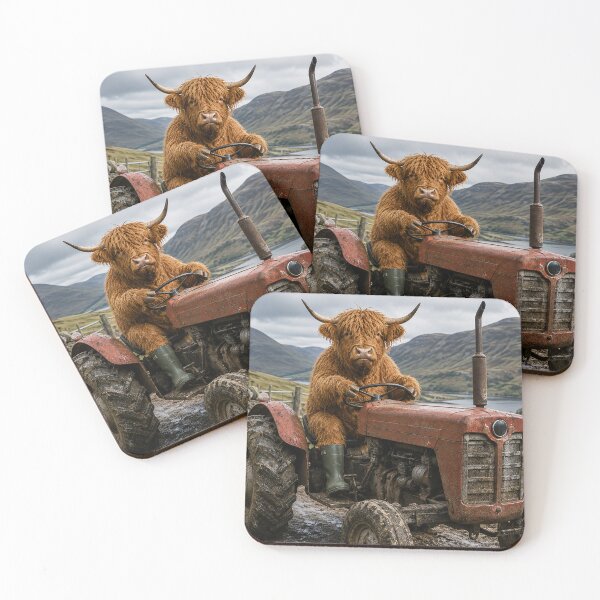 Item preview, Funny Highland Cow Driving a Tractor - Scottish Highland Farm Art designed and sold by Collymore.
