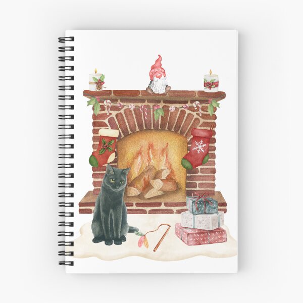 Item preview, Watercolour Christmas Fireplace Black Cat designed and sold by fifisu.