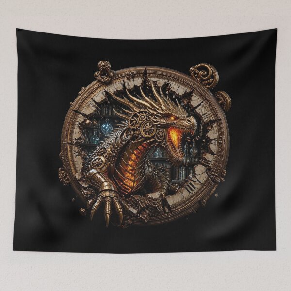 Item preview, Steampunk Mechanical Dragon Shattered Clockface Frame Graphic designed and sold by LazyDayzCo.