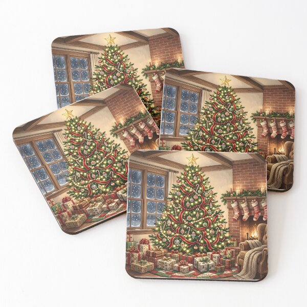 Item preview, Cozy Fireside Christmas Tree with Stockings and Gifts designed and sold by Sybille-Yates.