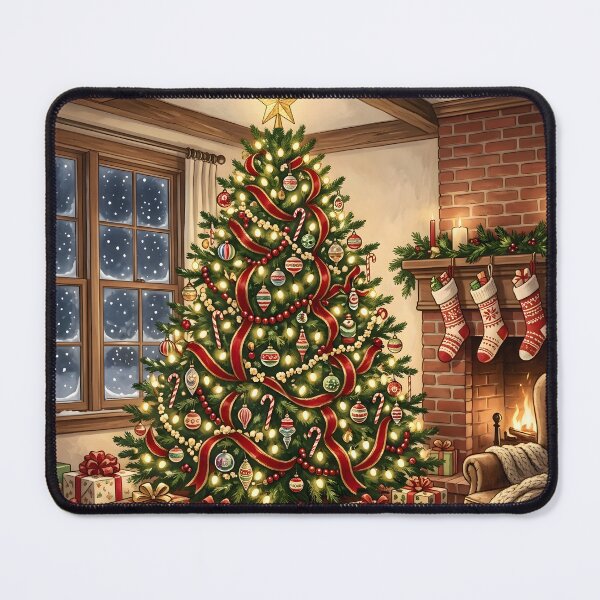 Item preview, Cozy Fireside Christmas Tree with Stockings and Gifts designed and sold by Sybille-Yates.