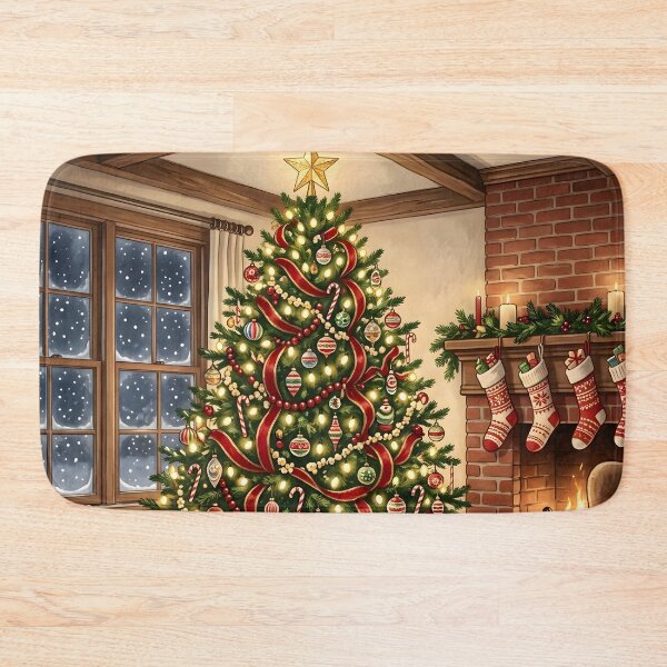 Item preview, Cozy Fireside Christmas Tree with Stockings and Gifts designed and sold by Sybille-Yates.