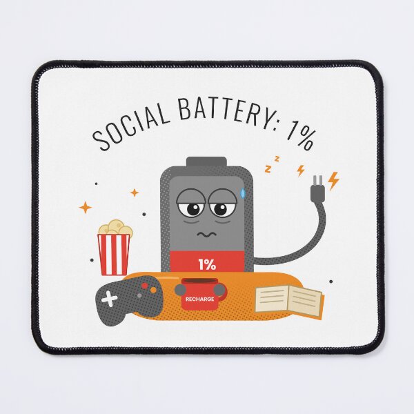 Item preview, Social Battery 1% Funny Introvert Low Battery Tired Cartoon designed and sold by Tininai.