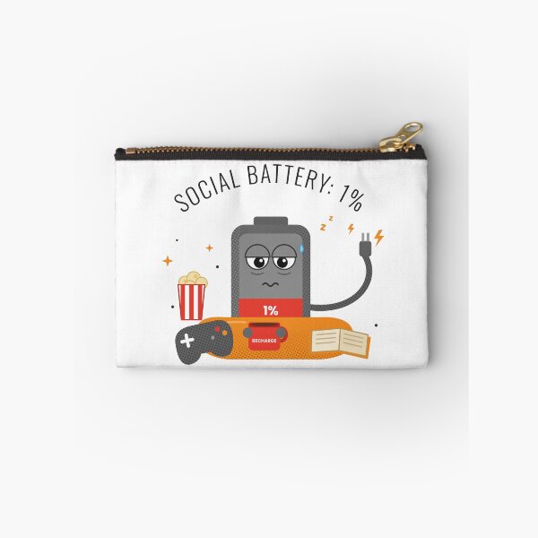 Item preview, Social Battery 1% Funny Introvert Low Battery Tired Cartoon designed and sold by Tininai.