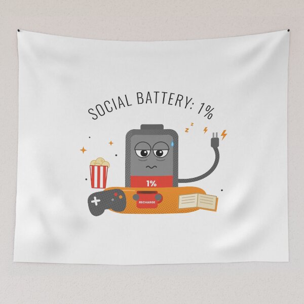 Item preview, Social Battery 1% Funny Introvert Low Battery Tired Cartoon designed and sold by Tininai.
