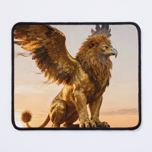 Item preview, Noble Tawny Griffin Perched on a Mountaintop Sunrise in Background designed and sold by Fanta-sticky.