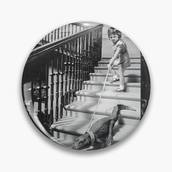 Item preview, Little girl walking alligator funny girl power vintage black and white photograph  designed and sold by Astrid Arkhangelsky.